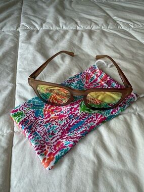 Lilly Pulitzer Matte Brown Frame Sunglasses with Reflective Green Lenses
